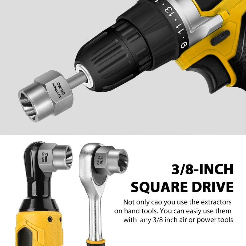 Topec 18-Piece Stripped Bolt Extractor Kit  3/8"" Drive Rounded Bolt & Nut Remover  Lug Nut Removal Tool with Hex Adapter  Extractor Socket Set for Damaged Fasteners - Image 5